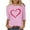 Pink, variant on yillto Womens Valentine's Day Tops Plus Size 3/4 Sleeve Blouse Crewneck Cute Heart Printed Tunic Blouse S-5XL