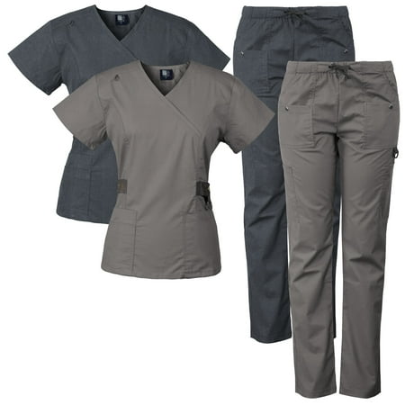 

2-PACK Medgear 12-Pocket Women s Scrub Set with Silver Snap Detail & Contrast Trim