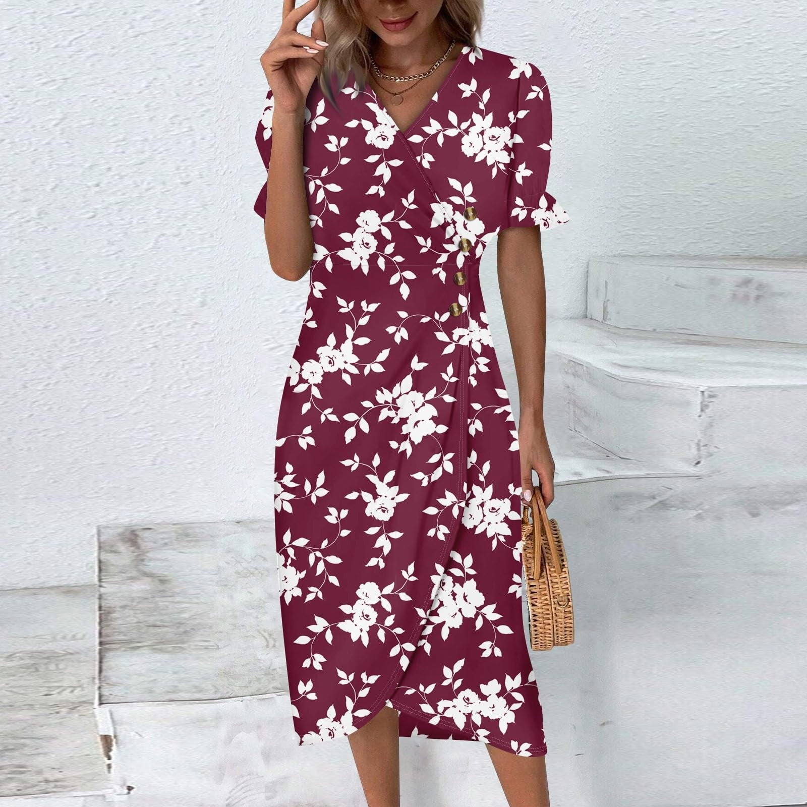 ZJXFGS Ruffle Short Sleeve Casual Shift Dress Petite Dresses For Women  Women's Summer Dresses 2025 Beach Floral Print Tank Loose Sundress Slimming  Dresses To Hide Tummy Purple 2XL - Walmart.com