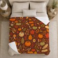 thumbnail image 5 of Pumpkin decorative motif Forest Flannel Blanket for Guest Room and Family Room, Brown Orange Green Pumpkin Maple Berry Toadstool Artwork, Home Decor, Gift for Autumn Nature Fans, 5 of 9
