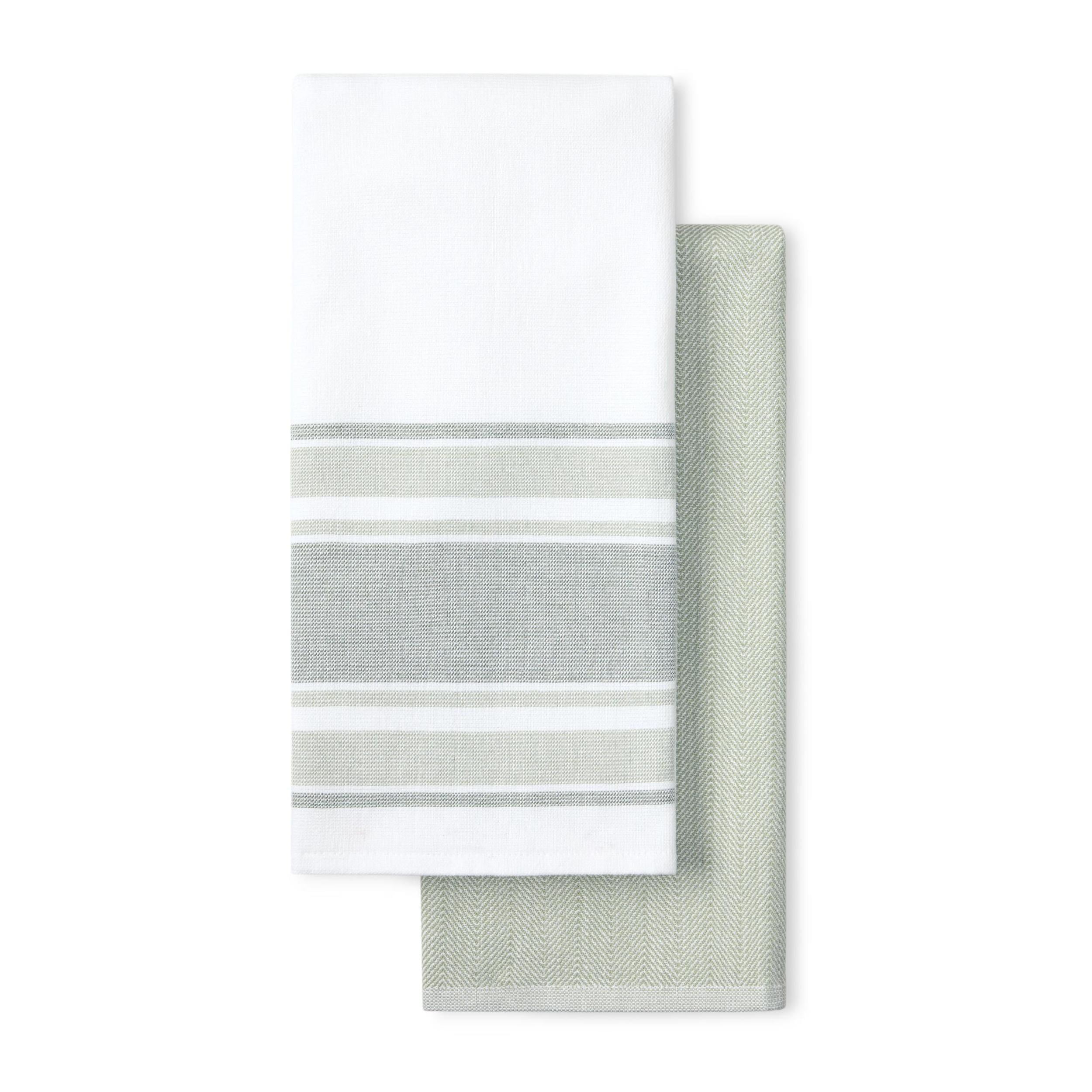 (2 pack) Beautiful Home by Drew Barrymore 2-Piece Yarn Dyed Kitchen Towel Set, Sage Green, 20 in x 30 in