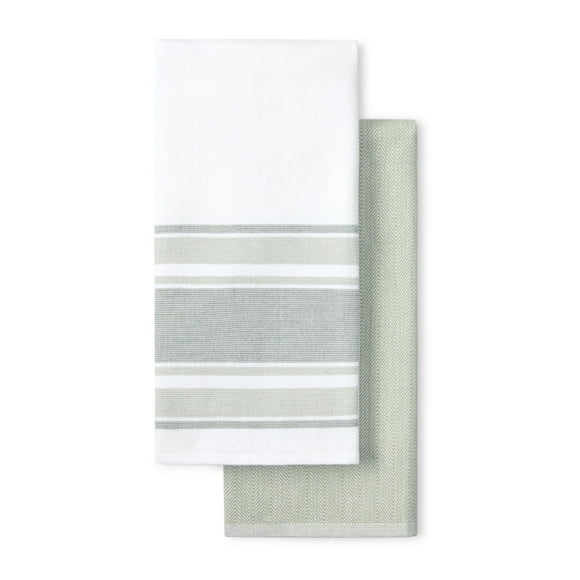 Beautiful Home by Drew Barrymore 2-Piece Yarn Dyed Kitchen Towel Set, Sage Green, 20"W x 30"L