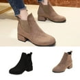 thumbnail image 5 of Lovskoo 2024 Dressy Ankle Boots for Women Faux Suede Pointed Toe Fall Winter Solid Color Chunky Stacked Heel Middle Heel Short Booties Black, 5 of 5