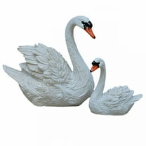 LAMIRO White Swan Polyresin Garden Statues Set of 2 - Full Color Weatherproof Bird Figurines for Outdoor Lawn Patio Decoration Swan Sculpture Pair