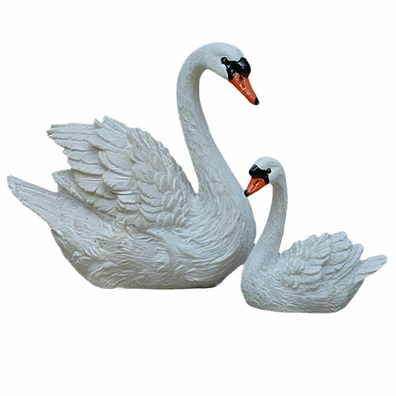 LAMIRO White Swan Polyresin Garden Statues Set of 2 - Full Color Weatherproof Bird Figurines for Outdoor Lawn Patio Decoration Swan Sculpture Pair