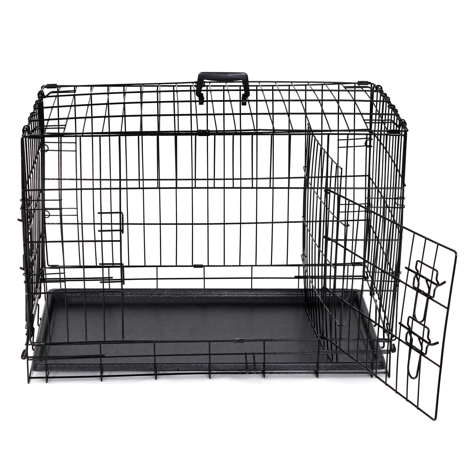 LINJH Durable Folding Metal Dog Crate Double Doors Pet Dog Crates Black Dog Cage 30"