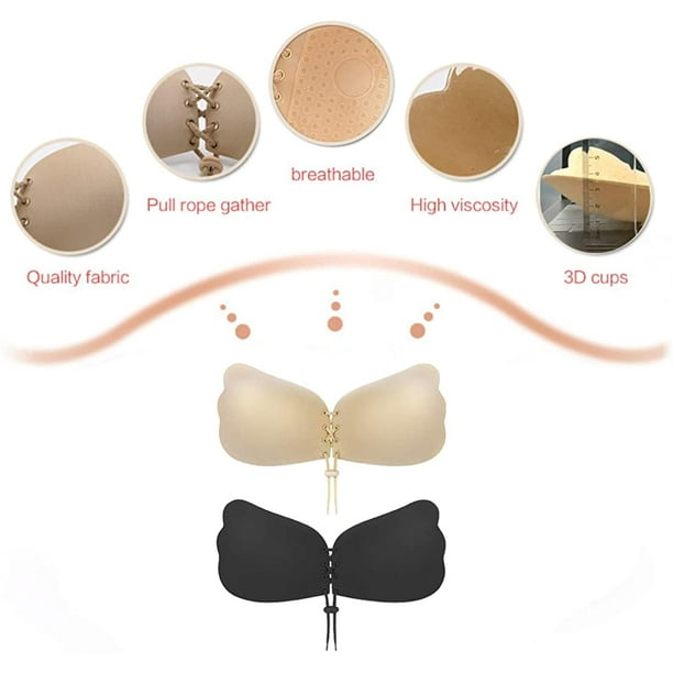 Upomok 2 Pack Push Up Sticky Bra for Women, Invisible Bra Backless