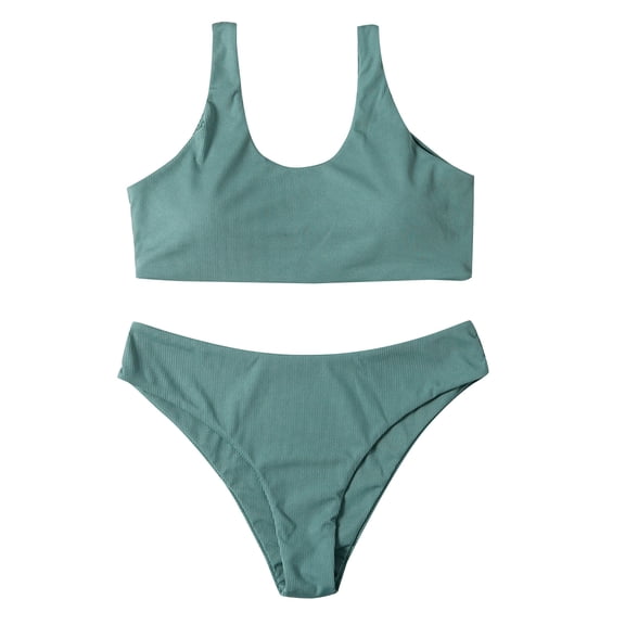 Sngxgn Women's Bikini Sets High Waisted Two Piece Sporty Swimsuits High Cut Tummy Control Bathing Suits(Green,L)