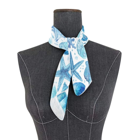 Square Scarf 24x24 Inch Ocean-inspired Sea Creatures Pattern Silky Satin Sun Protection Neck Scarf for Women Multi-Purpose Head Wrap Bandana for Hair Bag Decoration
