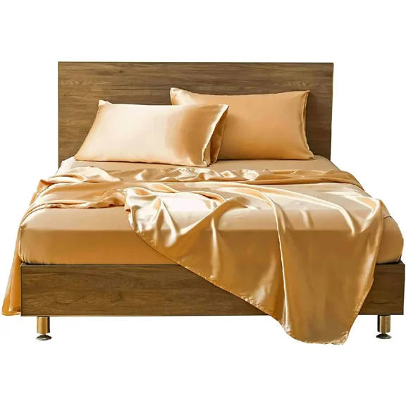 Cloud Fino 4 Pc Silk Satin Sheets Set|Silk Satin Fitted Sheet|Silk Satin Flat Sheet|Silk Pillowcase|4 Pc| Hotel Quality Sheets !!(Dark Ivory/Full)