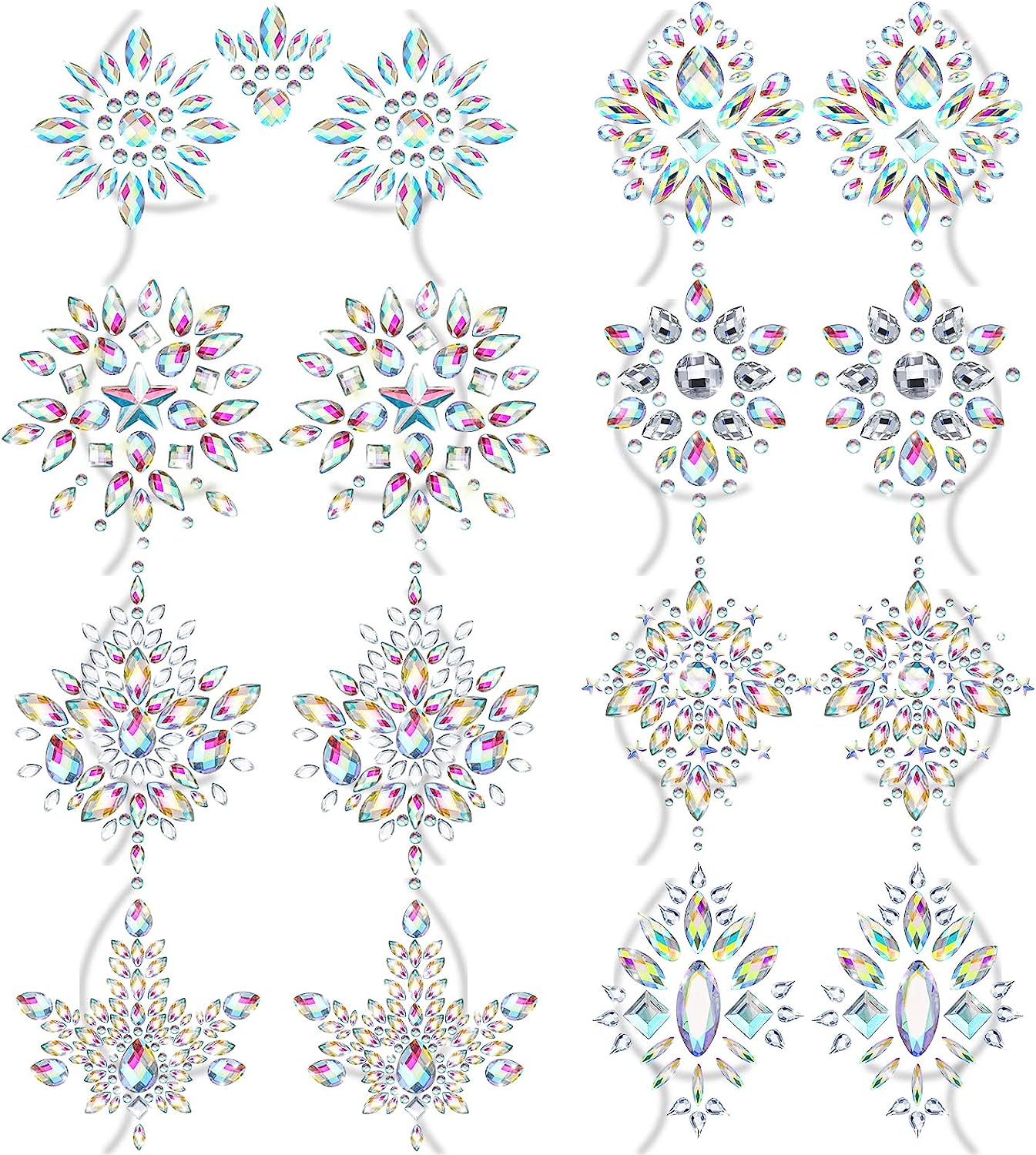 8 Sheet Glitter Pasties Breast Covers Crystal Rhinestone Pasties Tattoo Jewels Pasties Rave