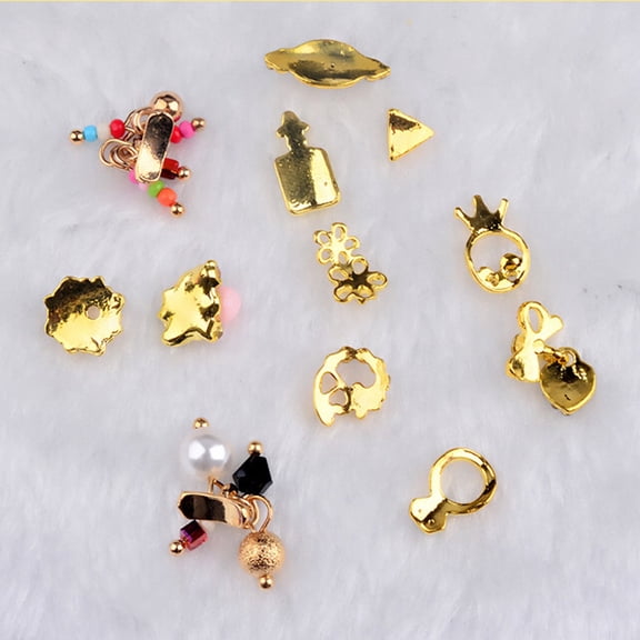 Dengmore 3D Nail Art DIY Gold Flower Ring Decoration Alloy Pearl Jewelry Wheel