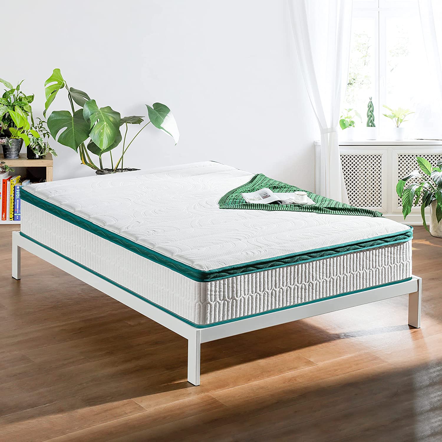 ZHIBING Full Mattress, 13 Inch Hybrid Mattress, Gel Infused Memory Foam, Pocket Spring for Support and Pressure Relief, CertiPUR-US Certified, Bed-in-a-Box, Firm, Green, Full Size