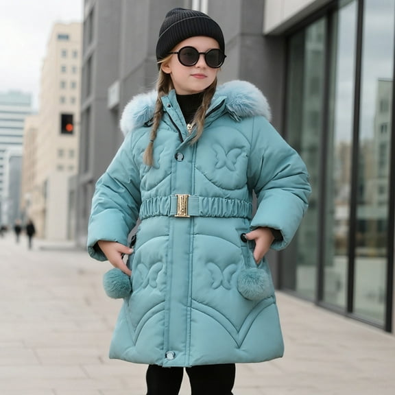 Long Puffer Jacket Girls Winter Coat Insulated Quilted Warm Snow Coats Parka Jacket (Sky Blue 9-10 Years)
