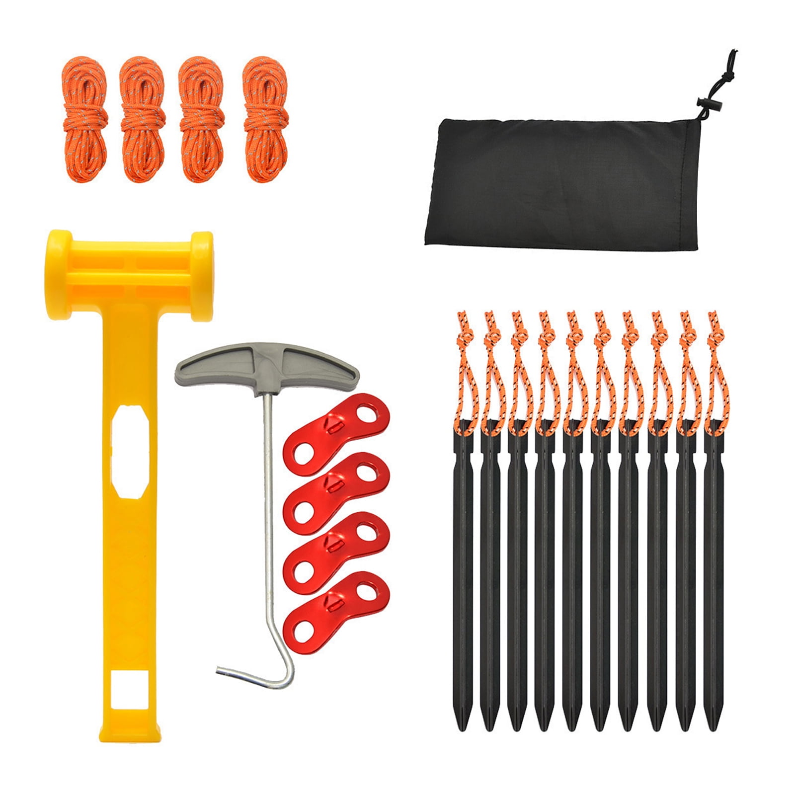 Camping Accessories Lightweight Aluminum Tent Stakes &Stakes Hammer &Nylon Guyline Rope &Remover for Easy Camping