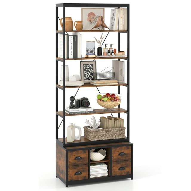 Gymax 8-tier Bookshelf 79'' Freestanding Bookcase w/ 4 Fabric Drawers & Storage
