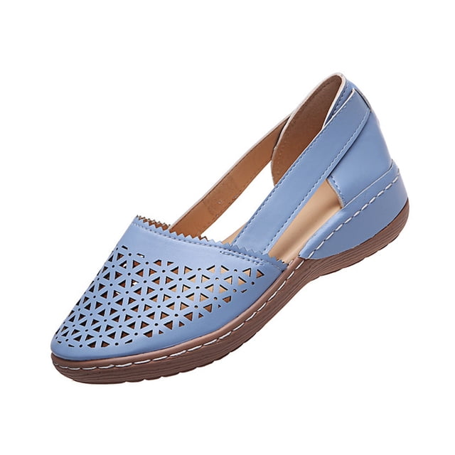 Wedge Sandals for Women Closed Toe Solid Color Hollow Out Sandals Soft On Arch Support Summer Flat Shoes, 37