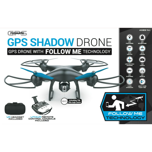 Promark P70 GPS Shadow Drone - Premier GPS-Enabled Drone with Follow Me Technology - 6-Axis Gyroscope Shots - Lithium Batteries Included - 720p WiFi Camera - Includes VR Goggles - Walmart.com