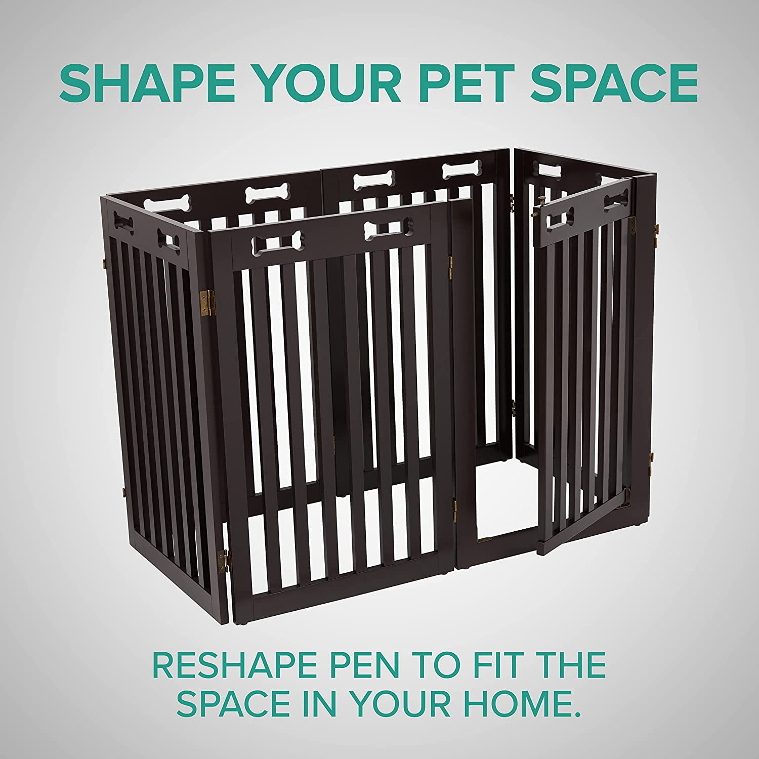 Arf Pets Indoor 6-Panel Wood Dog Gate with Door, 360° Configurable Pet Fence