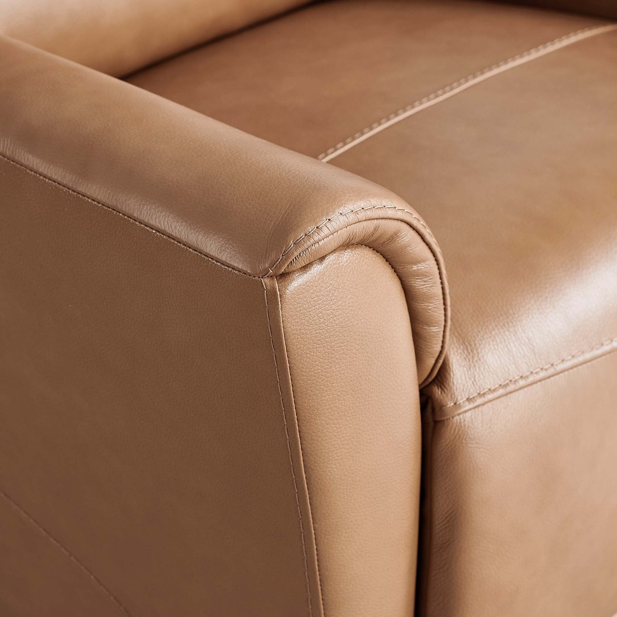 Spruce & Spring Genuine Leather Swivel Glider Recliner with Triple Motor Support, Saddle
