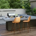 thumbnail image 1 of Homy Casa Set of 2 Outdoor Counter Height Bar Stools for Terrace Garden Swimming Pool with Swivel Seats, Ergonomic Upholstery Backrest Faux Wood Metal Legs, Cognac, 1 of 6