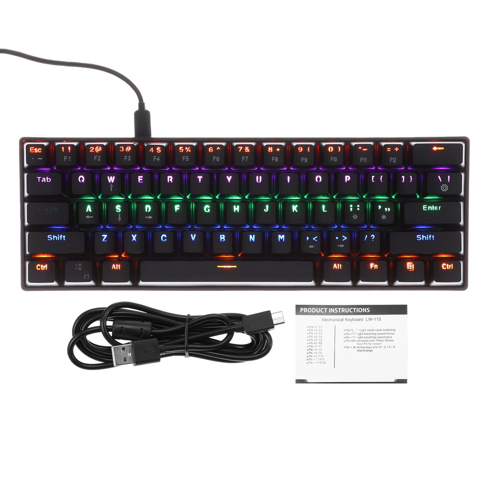 Worallymy DK61 Mini Mechanical Keyboard 61 Keys Red Axis with RGB Colorful  Backlight Mechanical Fingerboard Keypad for Computer Laptop Games Working