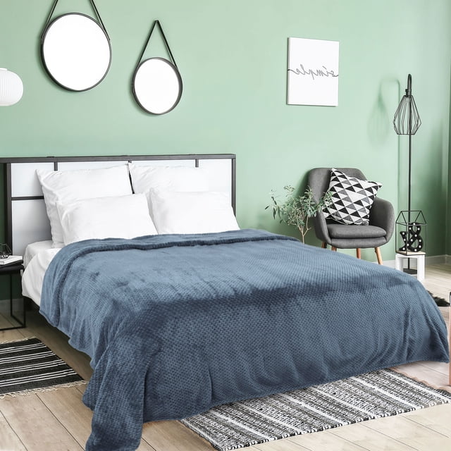 Manta de Cama de Lujo PiccoCasa de Forro Polar Tejido de Malla Tamaño Full/Queen Color Azul Marino