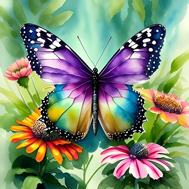 (A2936) Resina Con Forma Mariposa en El Jardín Serie 30x30CM