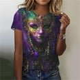 thumbnail image 2 of Fewfanhot Womens Tops Mardi Gras Shirts Carnival Parade Street Short Sleeve Mask Graphic Funny Top Tee, 2 of 6