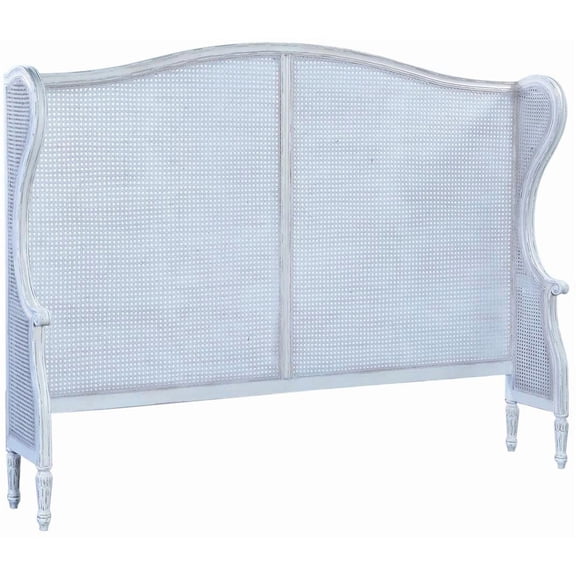 Elegant Kingstone Cane Headboard in Antique White Finish
