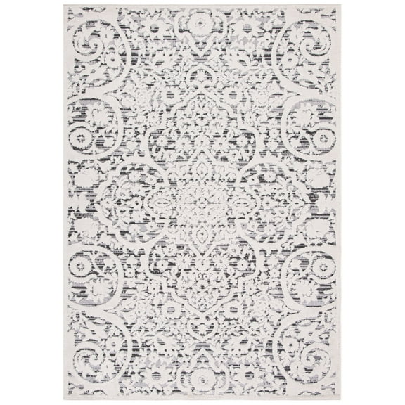 SAFAVIEH Cabana Ruadhan Ivory/Grey 2'2"X9' Runner Indoor/Outdoor Area Rug Ivory/Grey, 5'5" x 7'7"