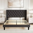 thumbnail image 3 of Amolife Full Size Upholstered Platform Bed Frame with Fabric Diamond Deluxe Wingback Headboard, Dark Grey, 3 of 11
