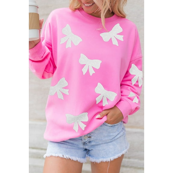 Ushdele Sparkling Bowknot Pullover: Chic Drop Shoulder Sweater