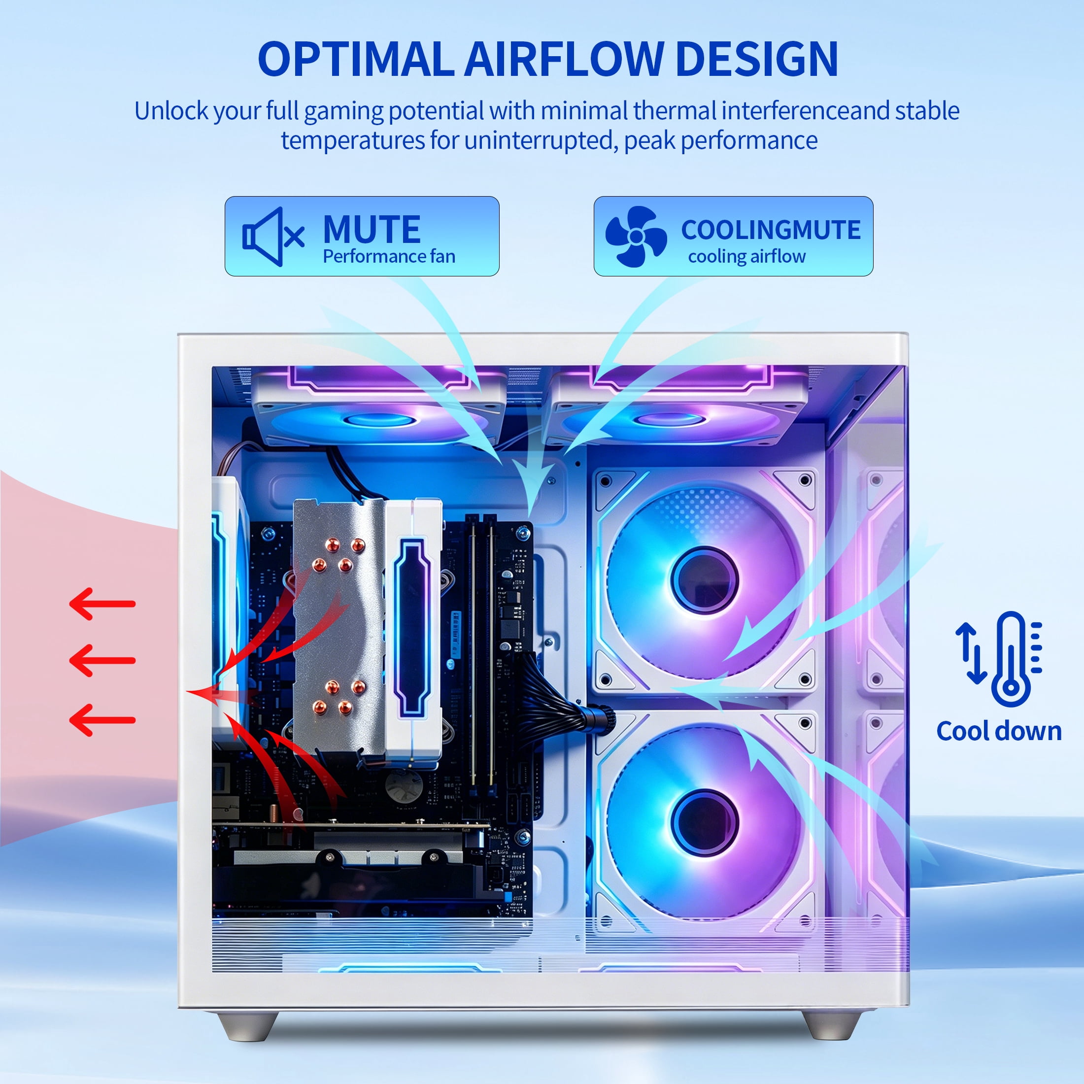Qehi White Gaming PC Desktop, Core i5, AMD RX 550 4GB Graphics, 16GB Ram, 256GB Nvme Gen 3 SSD, RGB Lighting Tower