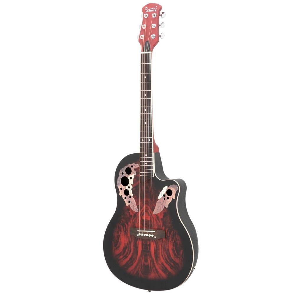 Glarry 41 Inch Full-Size Cutaway Acoustic-Electric Guitar Round Back, Sunset Red