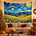thumbnail image 3 of Sunflowers in a Field under Swirling Stars, Dreamy Illustration for Flower Lovers, Floral Night Decor, Housewarming Gift, Tapestry Wall Hanging for Bedroom and Living Room, 3 of 7
