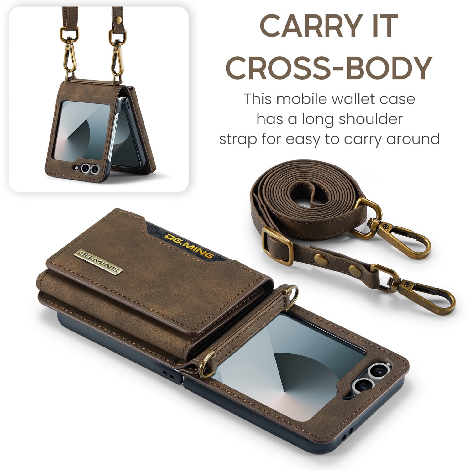 ETFAST Leather Phone Case For Samsung Galaxy Z Flip 6 Wallet Leather Case with Card Holder Leather Phone Case Shockproof Protective Cover