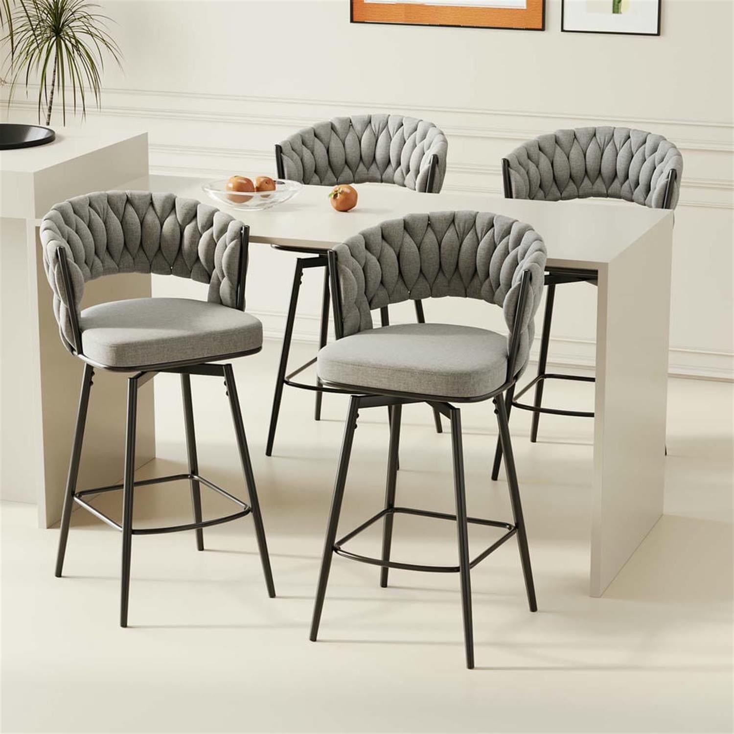 Demi Bonn 35" Counter Height Bar Stools Set of 2, Swivel Barstools with Soft Cushioned Back, Kitchen Island Countertop Chairs for Dining Room, Gray