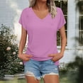 thumbnail image 3 of Fesfesfes Women's Fashion T-shirt Solid Color Slit Raglan Sleeve V-Neck Blouses Summmer Pullover Breathable Daily Wearing Tops(Purple,M), 3 of 7