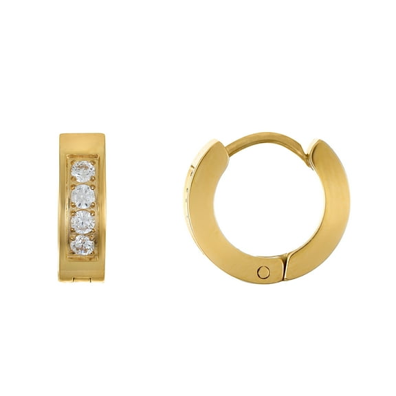 Stainless Steel Gold Plated Cubic Zirconia Huggie Earrings