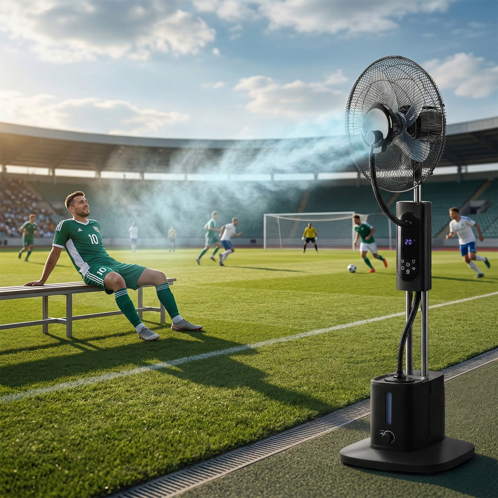Misting Fan, 110V 70W, 16 Inch Household Standing Mist Fan, 2.5L Detachable Water Tank, LED Display, PP Material & Aluminum Motor, Black, Ventilation & Humidification, Touch & Remote Control