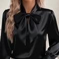 thumbnail image 3 of ZOELNIC Women's Elegant Bow Tie Neck Blouse Long Sleeve Shirt for Office and Formal Wear, M, 3 of 4