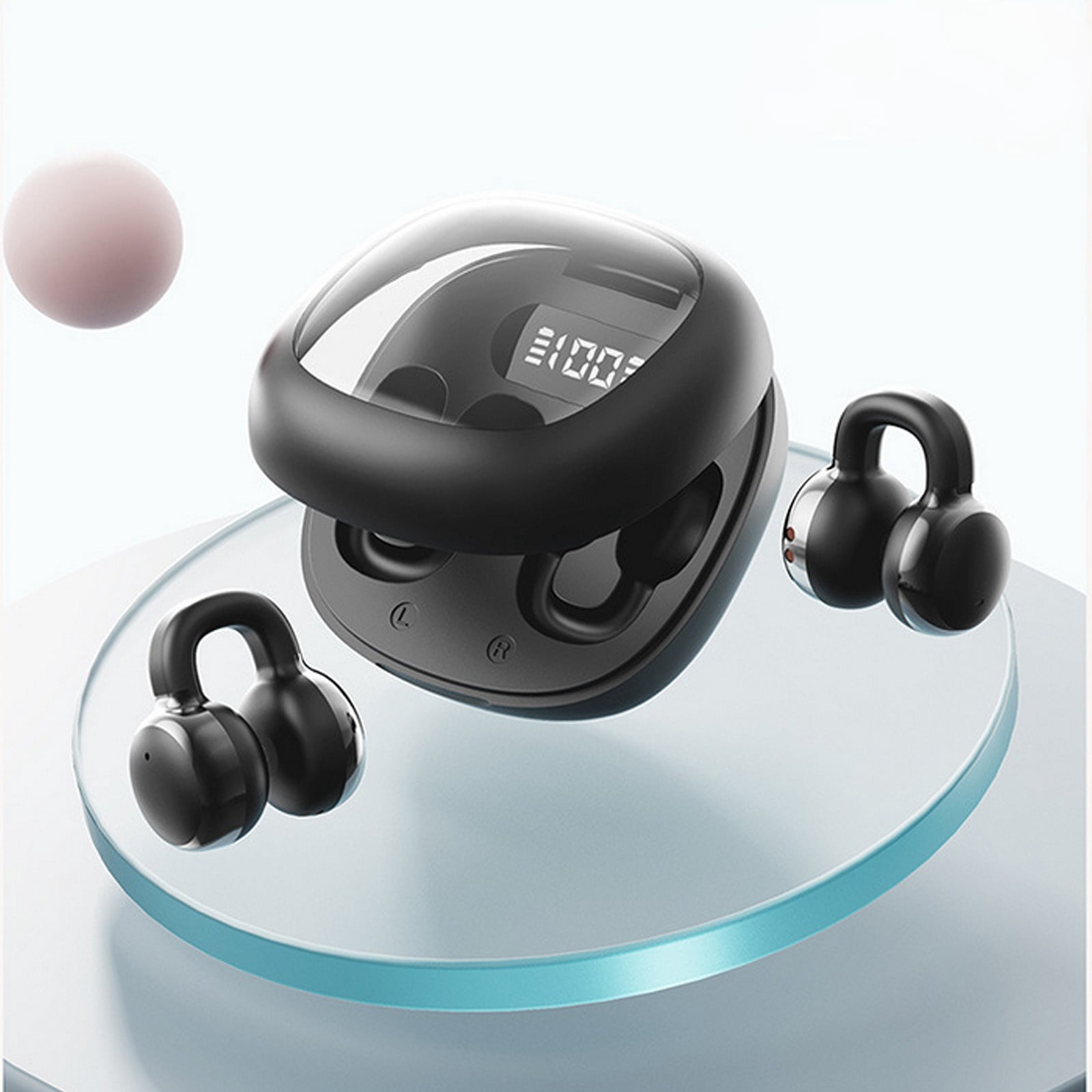 Aufmer 2 Pcs Open Ear Clip On Headphones with Digital Display, High Definition Sound Quality with Long Battery Life, Comfortable Wearing Earphones for Music and Calls Gift