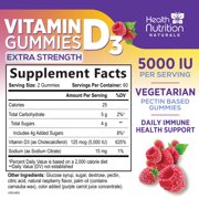 Vitamin D3 Gummies 125 mcg (5000 IU) Per Serving - 3X Strength Immune Support & Bone Support, Vitamin D Gummy Dietary Supplement, Natures Berry D Vitamin Supplement, Raspberry Flavored - 120 Gummies