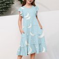 thumbnail image 5 of HOMADLES Girls Teen Dresses Ruffled Flower Print Short Sleeve Crewneck Stretch Layered Breathable Pocket Casual Dress D Multicolor 6-7 T, 5 of 5