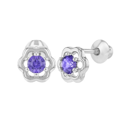 925 Sterling Silver CZ Flower Earrings Screw Back for Babies Toddlers Kids