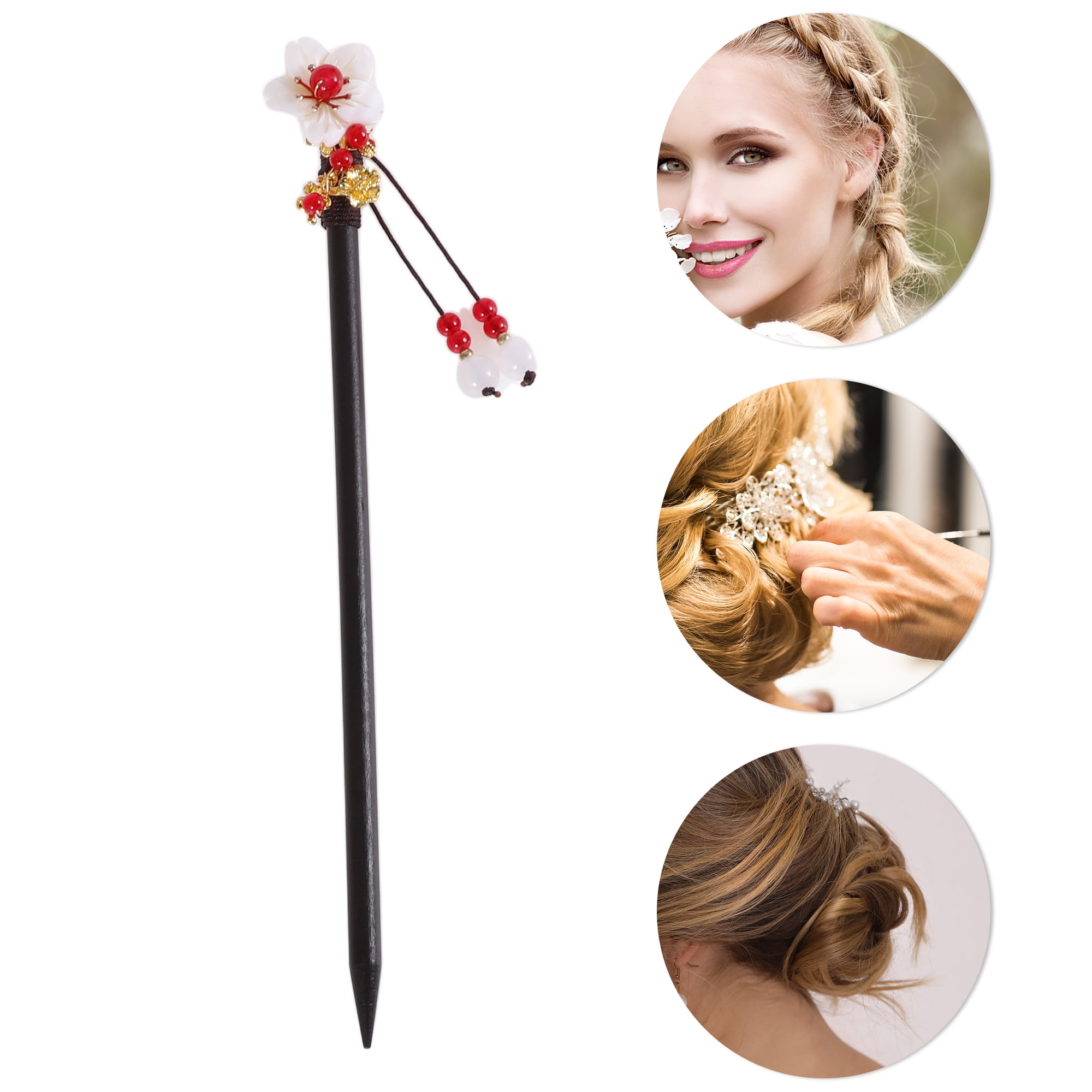 Unique Bargains Hair Stick Pin for Women 1Pc Black, Red, White [Flower Tassel]