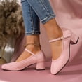 thumbnail image 4 of Aueoeo Women's Ankle Strap Shoes Low Block Chunky Heels Round Toe Comfortable Dress Office Work Church Wedding Shoes, 4 of 9