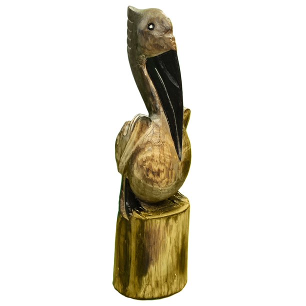 Nautical Decor 20 Inch Tall Solid Wood Hand Carved Pelican Statue