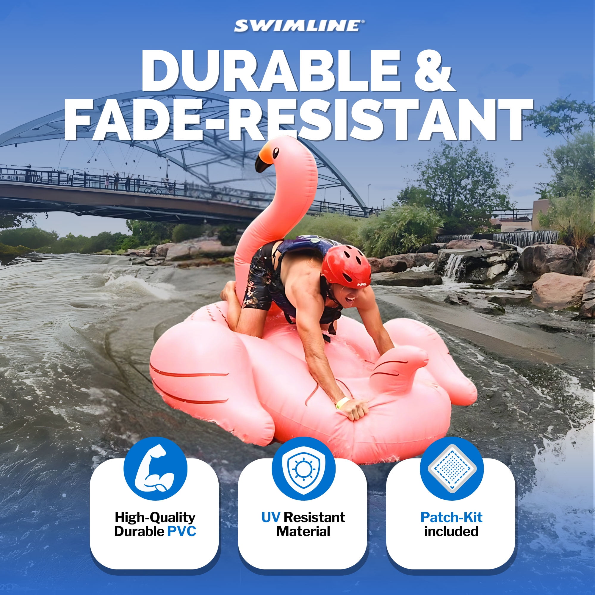 SWIMLINE ORIGINAL 90627 Giant Inflatable Flamingo Pool Float Floatie Ride-On Lounge W/ Stable Legs Wings Large Rideable Blow Up Summer Beach Swimming Party Lounge Big Raft Tube Decoration Toys Kids